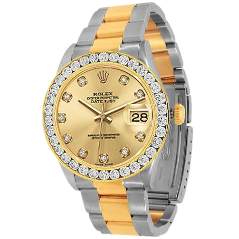 Diamond-studded Rolex watch with gold and silver accents